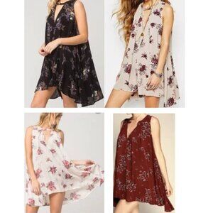 Free People Tree Swing/Floral Sleeveless Tunic Dress - Mint Green